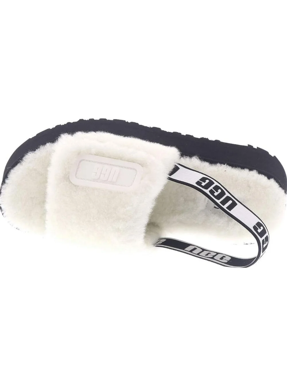 UGG Disco White Fluff Platform Slide Logo Slingback